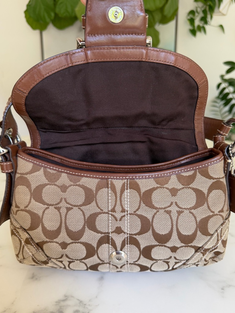 COACH Vintage Y2K Soho Signature Small Flap Buckle Shoulder Bag 10296 Brown Tan - Picture 10 of 16